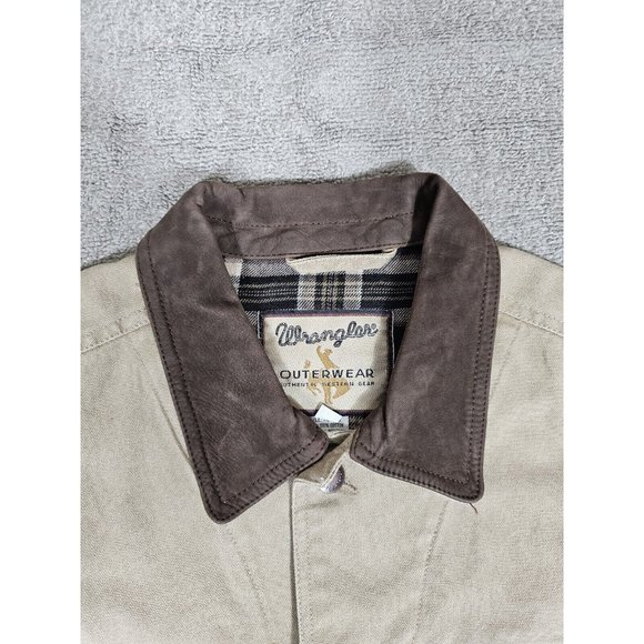 Wrangler Outdoor Wear Mens Western Canvas Vest 2XL Khaki Flannel Plaid Lining - Picture 10 of 13